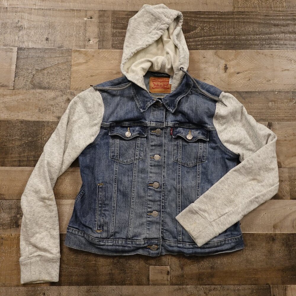 Levi's‎ hybrid trucker denim jacket girl's large blue red tab teens